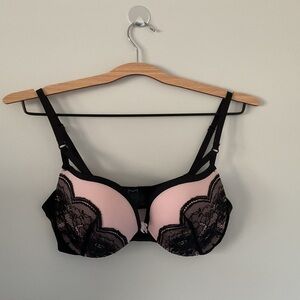 Maidenform Black & Light Pink Padded Push-Up Bra Lace 34C Underwire